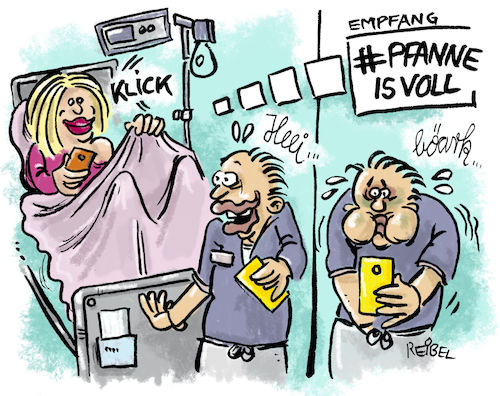 Cartoon: Pflegernotstand (medium) by REIBEL tagged pflege,selfie,bettpfanne,krankenhaus,krank,patient,pflege,selfie,bettpfanne,krankenhaus,patient