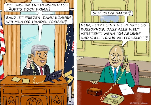 Cartoon: Aneinander vorbei . . . (medium) by Barthold tagged ukraine,krieg,trump,friedensplan,28,punkte,veränderung,verhandlungen,genf,europäer,ablehnung,russland,verschiedene,interessen,amerika,handel,stärkung,wirtschaft,imperiale,eroberung,gebiete,ausweitung,macht,putin,fiktives,telefonat,cartoon,karikatur,barthold,ukraine,krieg,trump,friedensplan,28,punkte,veränderung,verhandlungen,genf,europäer,ablehnung,russland,verschiedene,interessen,amerika,handel,stärkung,wirtschaft,imperiale,eroberung,gebiete,ausweitung,macht,putin,fiktives,telefonat,cartoon,karikatur,barthold