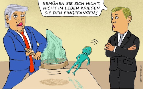Cartoon: Da will einer nicht verhandeln! (medium) by Barthold tagged donald,trump,bemühungen,frieden,friedensvereinbarung,waffenruhe,käscher,frosch,springfrosch,entkommt,berater,versuche,aussichtslos,treffen,istanbul,delegation,ukraine,russland,cartoon,karikatur,barthold,donald,trump,bemühungen,frieden,friedensvereinbarung,waffenruhe,käscher,frosch,springfrosch,entkommt,berater,versuche,aussichtslos,treffen,istanbul,delegation,ukraine,russland,cartoon,karikatur,barthold