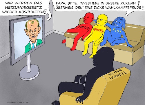 Cartoon: Fam. Klimawandel engagiert sich! (medium) by Barthold tagged deutschland,bundestagswahl,neuwahl,bundestag,2025,familie,klimawandel,beschluss,parteispende,union,absicht,abschaffung,heizungsgesetz,gebäudeenergiegesetz,friedrich,merz,wahlkampf,populist,cartoon,karikatur,barthold,deutschland,bundestagswahl,neuwahl,bundestag,2025,familie,klimawandel,beschluss,parteispende,union,absicht,abschaffung,heizungsgesetz,gebäudeenergiegesetz,friedrich,merz,wahlkampf,populist,cartoon,karikatur,barthold