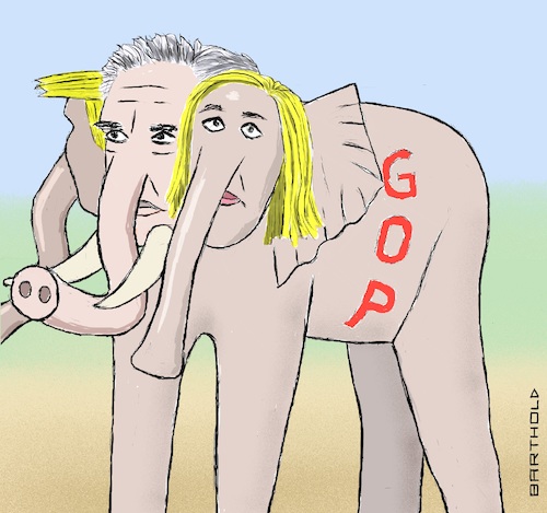 Cartoon: GOP has become a Chimera (medium) by Barthold tagged republicans,gop,great,old,party,elephant,dysmorphic,creature,chimera,monster,freak,three,heads,donald,trump,trumpists,mitt,romney,serious,conservatives,qanon,believers,marjorie,taylor,greene,cartoon,caricature,barthold,republicans,gop,great,old,party,elephant,dysmorphic,creature,chimera,monster,freak,three,heads,donald,trump,trumpists,mitt,romney,serious,conservatives,qanon,believers,marjorie,taylor,greene,cartoon,caricature,barthold