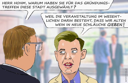 Cartoon: Grndg. neue AfD-Jugnd. in Gießen (medium) by Barthold tagged gießen,gründungsveranstaltung,generation,deutschland,neue,partei,jugendorganisation,afd,bisher,junge,alternative,vorsitzender,chef,jean,pascal,hohm,fiktives,interview,wortspiel,alter,wein,schläuche,cartoon,karikatur,barthold,gießen,gründungsveranstaltung,generation,deutschland,neue,partei,jugendorganisation,afd,bisher,junge,alternative,vorsitzender,chef,jean,pascal,hohm,fiktives,interview,wortspiel,alter,wein,schläuche,cartoon,karikatur,barthold