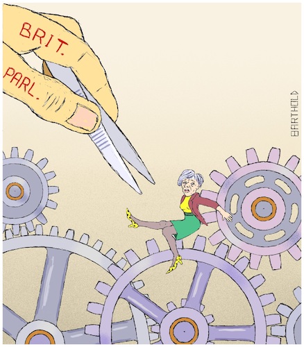 Cartoon: Repair of BREXIT Gear (medium) by Barthold tagged brexit,votes,uk,british,parliament,theresa,may,gear,wheels,tweezers,hand,particle,initiative,alternative,options