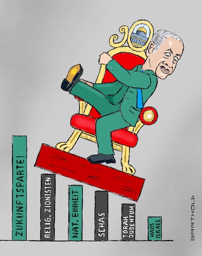 Cartoon: Solide aufgestellt! (medium) by Barthold tagged wahl,israel,oktober,2022,benjamin,netanyahu,netanjahu,unterstützer,potentielle,koalitionspartner,religiöse,zionisten,schas,vereingtes,torah,judentum,fundamentalistisch,religiös,balkendiagramm,wahlergebnis,thron,schief,cartoon,karikatur,barthold,wahl,israel,oktober,2022,benjamin,netanyahu,netanjahu,potentielle,koalitionspartner,religiöse,zionisten,schas,vereingtes,torah,judentum,nationalistisch,fundamentalistisch,religiös,balkendiagramm,wahlergebnis,thron,schief,cartoon,karikatur,barthold