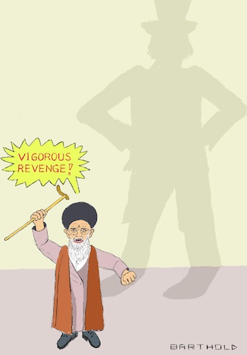 Cartoon: Will you really? (medium) by Barthold tagged iran,america,trump,elimination,qassem,soleimani,head,al,quds,brigades,call,revenge,ayatollah,chamenei,uncle,sam,huge,shadow