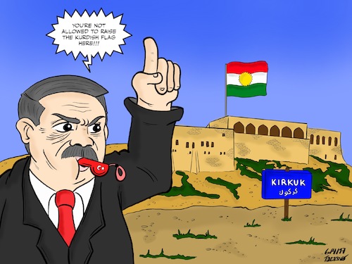 Cartoon: Erdogan_Kirkuk_Kurdistan (medium) by Tacasso tagged erdogan,akp,turkey,turkish,kurdistan,kirkuk,kdp,barzani,kurdish,kurds,politics,middle,east