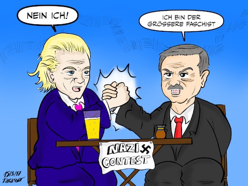 Cartoon: Geert_Wilders_Tayyip_Erdogan (medium) by Tacasso tagged geert,wilders,recep,tayyip,erdogan,türkei,holland,netherlands,niederlande,turkey,türkiye,turkish,akp,pvv,politik,politics,deutschland,germany