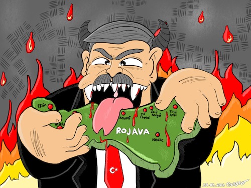 Cartoon: Rojava_Syrien_Erdogan (medium) by Tacasso tagged rojava,nordsyrien,kurdistan,recept,tayyip,erdogan,türkei,türkisch,akp,ypg,pyd,krieg
