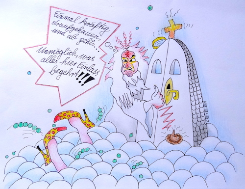 Cartoon: ab und hinab ... (medium) by katzen-gretelein tagged brexit,england,himmelstür,wolken,theresa,may,schuhe
