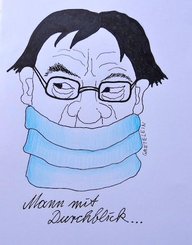 Cartoon: mann mit durchblick (medium) by katzen-gretelein tagged corona,mundschutz,politiker