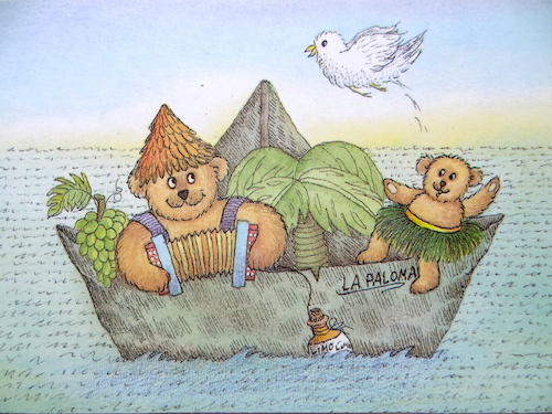 Cartoon: reisefieber (medium) by katzen-gretelein tagged reise,schiff,tiere,bär,möwe,meer,musik