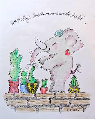Cartoon: seelenverwandtschaft (medium) by katzen-gretelein tagged seele,elefant,kakteen,verwandtschaft