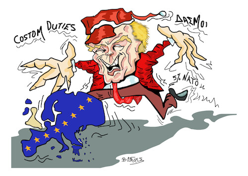 Cartoon: Donald Trump and the European (medium) by vasilis dagres tagged trump,european