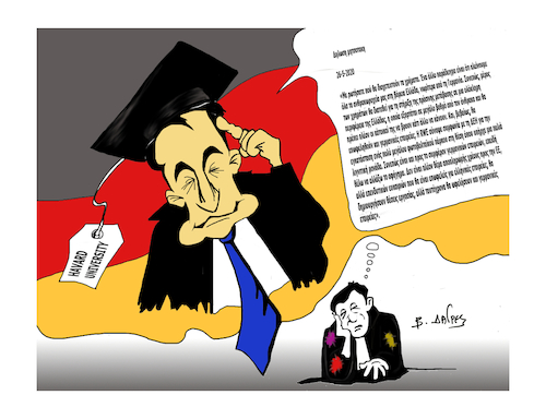 Cartoon: Mitsotakis interview in the BILD (medium) by vasilis dagres tagged greece,germany,european,union