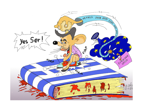 Cartoon: PRIME MINISTER TSIPRAS AND E.U. (medium) by vasilis dagres tagged tsipras,european,union,imf