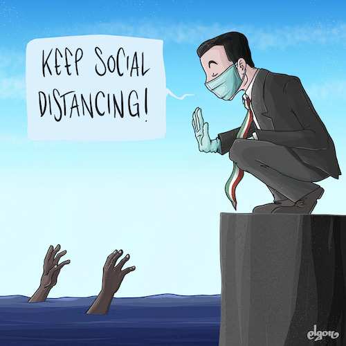 Cartoon: Social Distancing (medium) by Alagooon tagged racism,migrants,social,distancing,covid19
