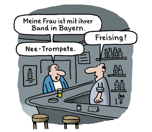 Cartoon: Auf Tournee (medium) by Lo Graf von Blickensdorf tagged band,musik,kapelle,kneipe,tresen,theke,wirt,gast,frau,mann,karikatur,lo,graf,cartoon,freising,bayern,instrument,trompete,band,musik,kapelle,kneipe,tresen,theke,wirt,gast,frau,mann,karikatur,lo,graf,cartoon,freising,bayern,instrument,trompete