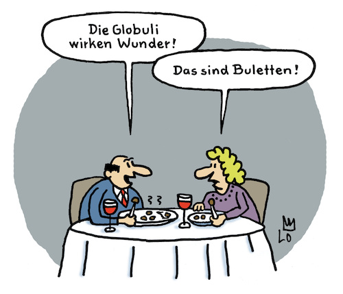 Cartoon: Homöopathie (medium) by Lo Graf von Blickensdorf tagged globuli,homöopathie,mittagessen,alternativmedizin,placeboeffekt,buletten,frikadellen,mann,frau,karikatur,lo,graf,cartoon,zucker,kügelchen,heilpraktiker,globuli,homöopathie,mittagessen,alternativmedizin,placeboeffekt,buletten,frikadellen,mann,frau,karikatur,lo,graf,cartoon,zucker,kügelchen,heilpraktiker