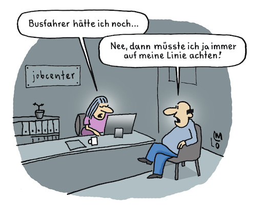 Cartoon: Im Jobcenter (medium) by Lo Graf von Blickensdorf tagged busfahrer,linienbus,jobsuche,frau,mann,fachkräftemangel,wortspiel,karikatur,lo,graf,cartoon,adipös,übergewicht,arbeitslos,bus,auf,linie,achten,jobcenter,arbeitsamt,busfahrer,linienbus,jobsuche,frau,mann,fachkräftemangel,wortspiel,karikatur,lo,graf,cartoon,adipös,übergewicht,arbeitslos,bus,auf,linie,achten,jobcenter,arbeitsamt