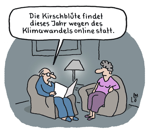 Cartoon: Kirschblüte (medium) by Lo Graf von Blickensdorf tagged klimawandel,kirschblüte,ehepaar,mann,frau,klimaveränderung,karikatur,lo,graf,cartoon,online,streaming,computer,zeitung,lesen,baumblüte,klimawandel,kirschblüte,ehepaar,mann,frau,klimaveränderung,karikatur,lo,graf,cartoon,online,streaming,computer,zeitung,lesen,baumblüte