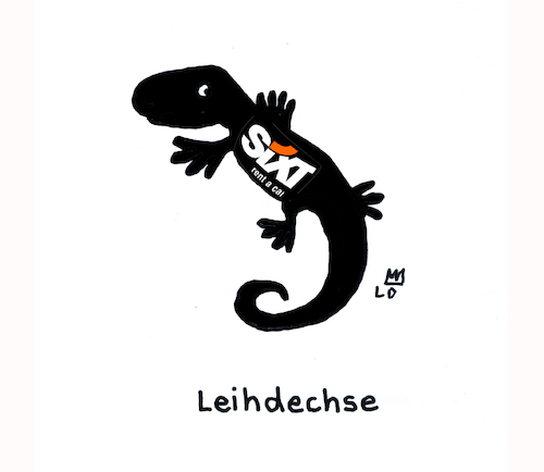 Cartoon: Leihdechse (medium) by Lo Graf von Blickensdorf tagged wortspiel,leihdechse,sixt,autovermietung,eidechse,verleihen,tier,echse,wortspiel,leihdechse,sixt,autovermietung,eidechse,verleihen,tier,echse