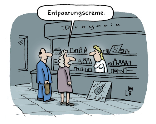 Cartoon: Trennung (medium) by Lo Graf von Blickensdorf tagged scheidung,trennung,paar,entpaarungscreme,drogerie,ehepaar,beziehung,karikatur,lo,graf,cartoon,chemie,mann,frau,verkäuferin,kundin,scheidung,trennung,paar,entpaarungscreme,drogerie,ehepaar,beziehung,karikatur,lo,graf,cartoon,chemie,mann,frau,verkäuferin,kundin