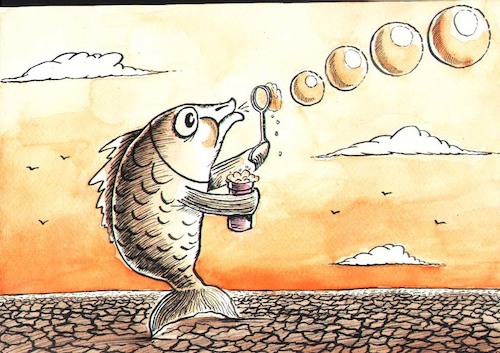 Cartoon: a fish (medium) by vadim siminoga tagged global,warming