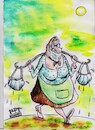 Cartoon: Galya carries water (small) by vadim siminoga tagged covid,pensiocovid,pension,mask,distance,watern,water