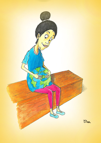 Cartoon: Paradise (medium) by Orhan ATES tagged woman,birth,world,next,generation,future,humanity,child,cartoon,baby,karikatüre,draw