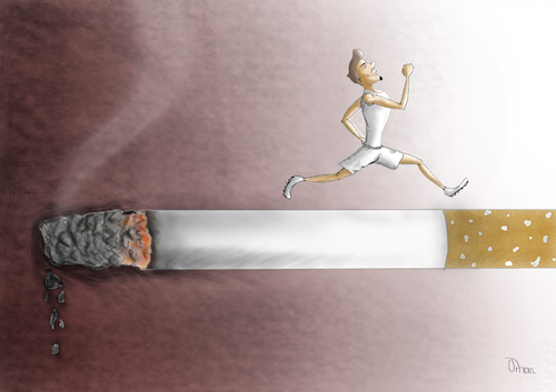 Cartoon: Run to healty (medium) by Orhan ATES tagged health,sports,smoking,addiction,run,escape