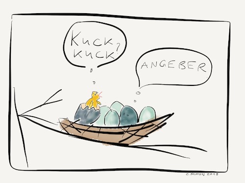 Cartoon: Man kann schon draußen sitzen (medium) by Schön tagged spring,birds,frühling,angeber,vögel