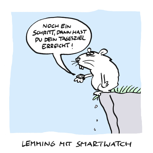 Cartoon: Abwärts (medium) by Bregenwurst tagged smartwatch,lemming,abgrund,schritte,fitness,suizid