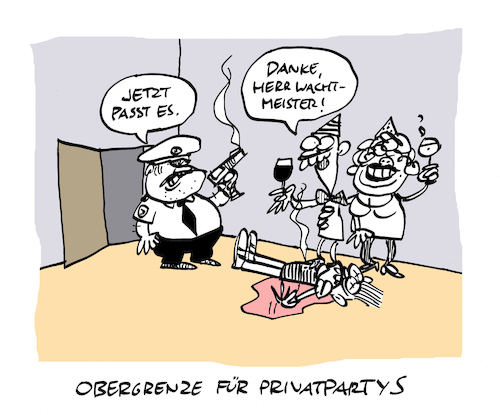 Cartoon: Begrenzung (medium) by Bregenwurst tagged coronavirus,pandemie,obergrenze,privatpartys,schuss