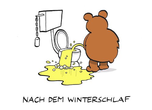 Cartoon: Frühlingserwachen (medium) by Bregenwurst tagged winterschlaf,frühling,bär,pelztier,morgenurin
