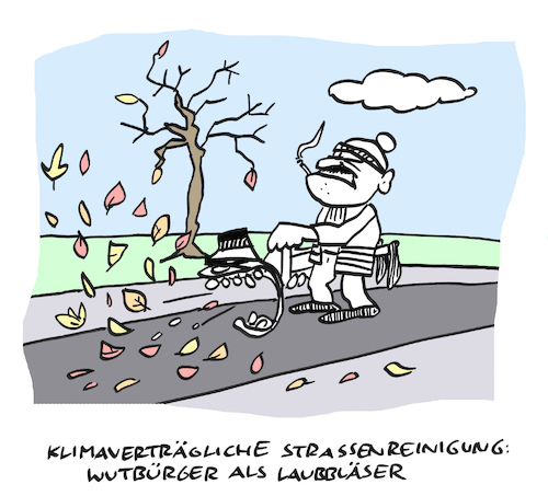 Cartoon: Gebläse (medium) by Bregenwurst tagged laubbläser,herbst,wutbürger,blätter,straßenreinigung