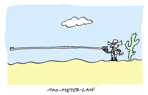 Cartoon: Lang (medium) by Bregenwurst tagged pistole,100,meter,lauf,cowboy,langwaffe