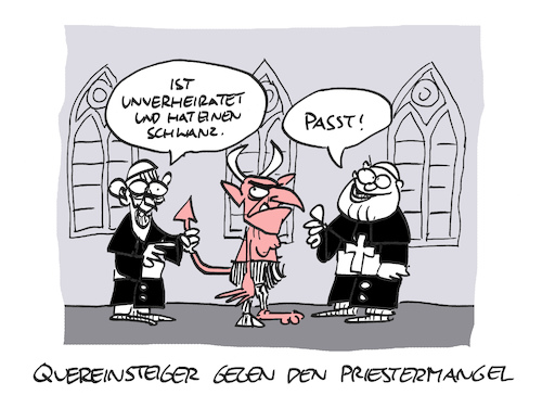 Cartoon: Weihe (medium) by Bregenwurst tagged priester,kirche,zölibat,mangel,katholisch,weihe,teufel