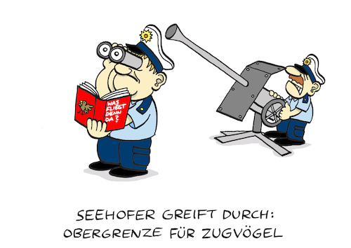 Cartoon: Zuzug (medium) by Bregenwurst tagged seehofer,obergrenze,migration,flüchtlinge,zugvögel