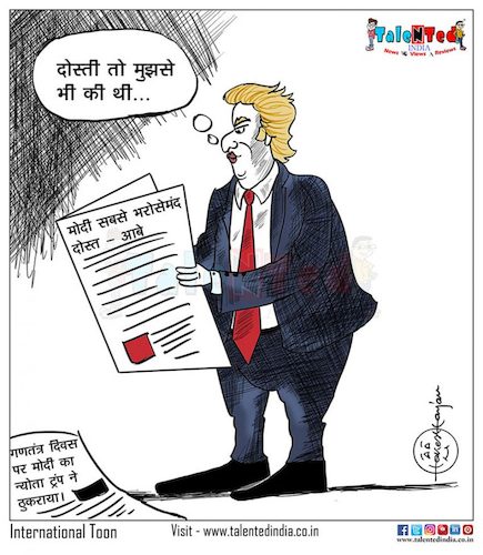 Cartoon: Friendship with Abe Trump felt (medium) by Talented India tagged cartoon,news,talentedindia,cartoononpolitics,trump,modi,election