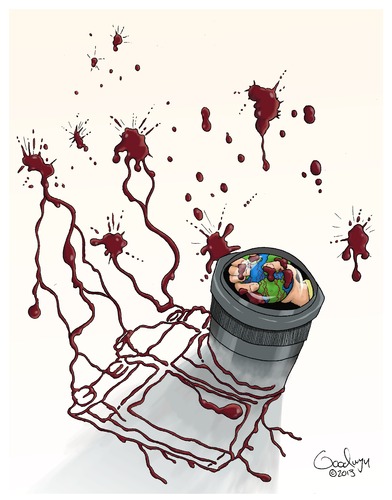 Cartoon: Press Freedom (medium) by Goodwyn tagged press,freedome,earth,hand,camera,blood