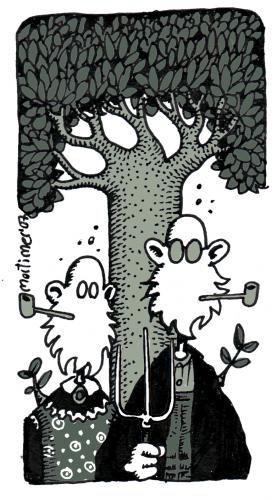 Cartoon: Grant Wood American Gothic (medium) by mortimer tagged grant,wood,american,gothic,cartoon,mortimer,grant,wood,american,gothic,kunst,gemälde,bild,hommage,parodie,interpretation,adaption,mistgabel