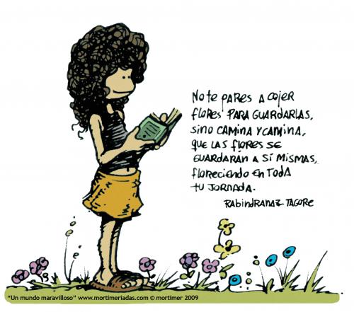 Cartoon: Reading Tagore (medium) by mortimer tagged mortimer,mortimeriadas,cartoon,tagore,flowers,flores