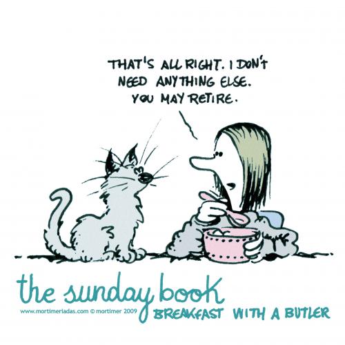 Cartoon: the sunday book (medium) by mortimer tagged mortimer,mortimeriadas,cartoon,sunday,book,cats,breakfast,girl