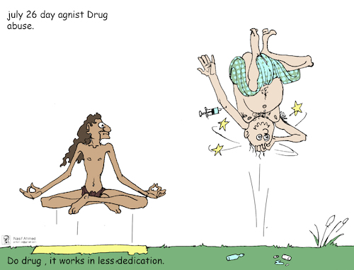 Cartoon: Positive things of drug. (medium) by Nasif Ahmed tagged drug,abuse,yoga,meditation,hangover