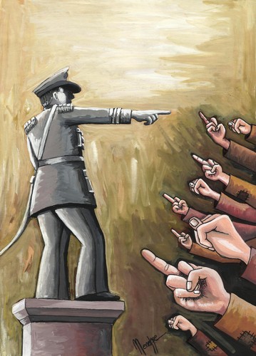 Cartoon: Awakening (medium) by menekse cam tagged rebellion,public,peace,war,power,military,politic,awakening