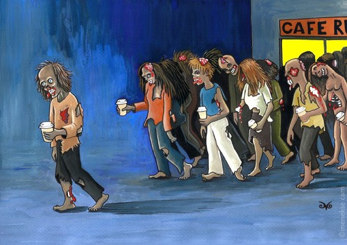 Cartoon: Coffee to go (medium) by menekse cam tagged coffee,to,go,zombies,walking,dead,walkers,coffee,to,go,zombies,walking,dead,walkers
