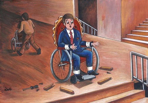 Cartoon: Empathy (medium) by menekse cam tagged empathy,disabled,life,stairs,office,chair,wheel,wheelchair,empathy,disabled,life,stairs,office,chair,wheel,wheelchair
