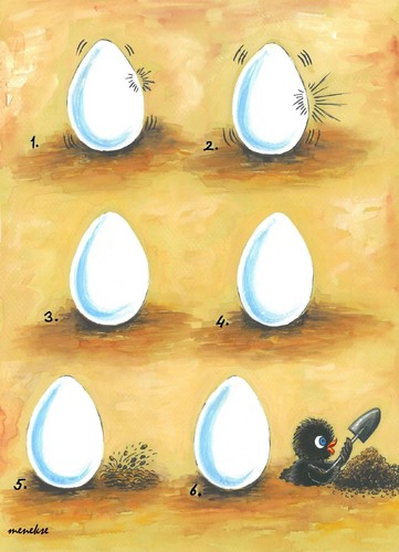 Cartoon: Hatching (medium) by menekse cam tagged tiere,vögel,graben,bruteier,küken,ei,tunnel,digging,hatching,hatch,egg,chick,birds,bird