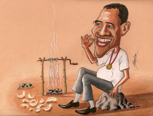 Cartoon: Obama and Nobel (medium) by menekse cam tagged obama,nobel,peace,prize