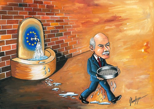 Cartoon: Papandreu (medium) by menekse cam tagged papandreou,sieve,water,fountain,referendum,package,aid,world,eu,union,european,crisis,economic,greece,papandreu